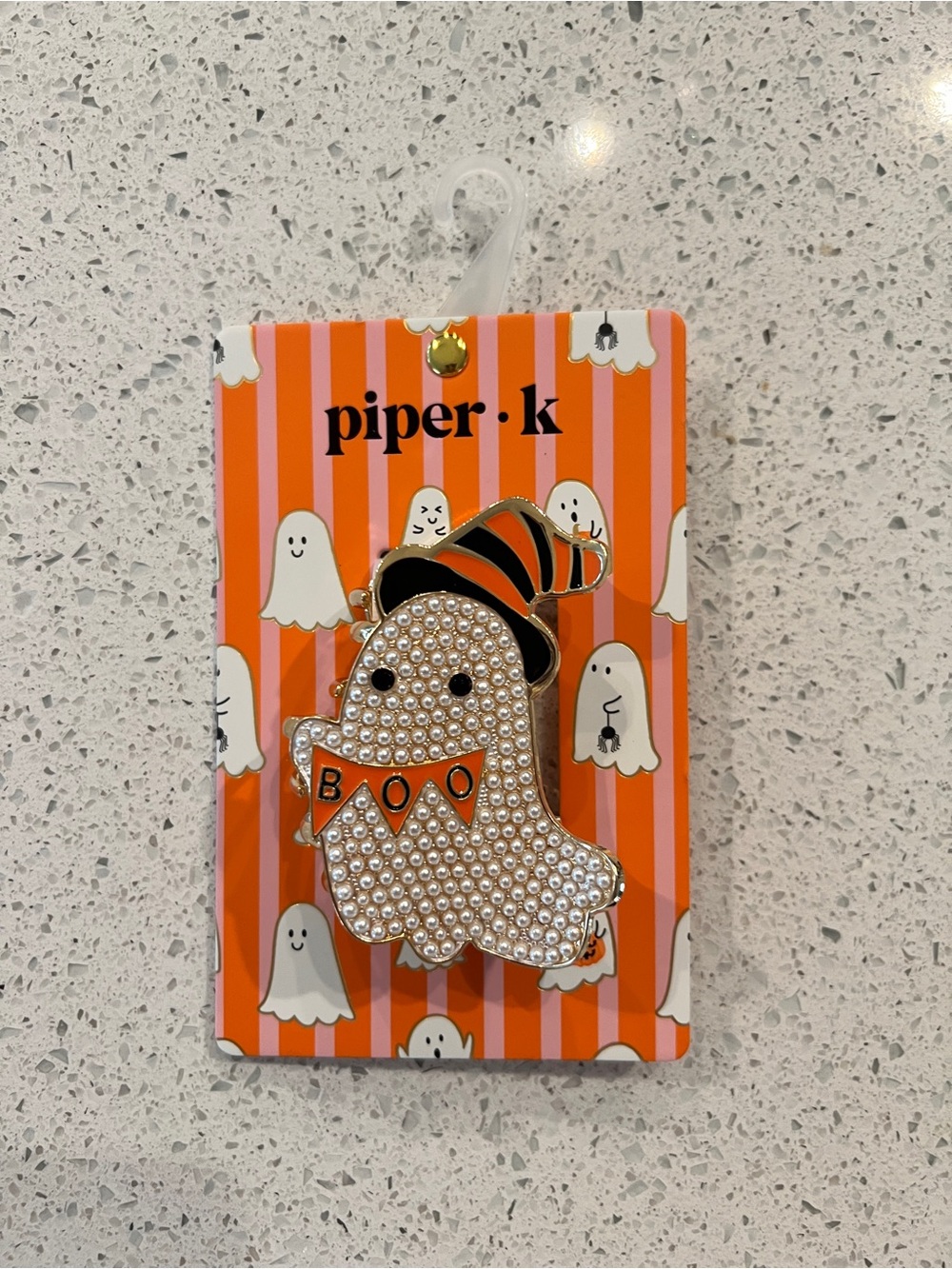 Piper Pearl Ghost hair clip with Orange & Black Witch Hat